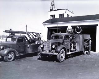 Picture of Glenville Hill Fire Station and Original Fire Trucks in 1950s