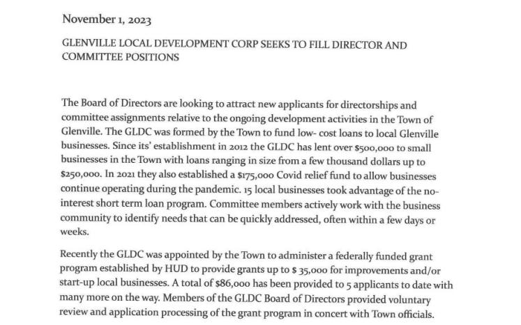 Glenville Local Development Corp Seeks to Fill Director and Committee Positions